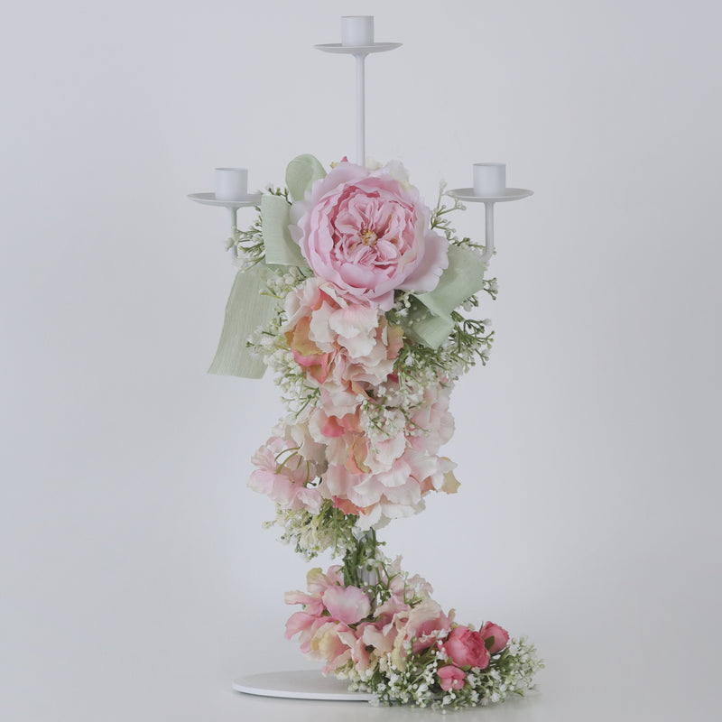 FIORI DI LENA Candeliere 3 Fiamme con Peonia e Decorazioni Floreali