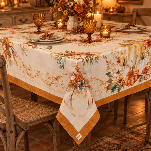 Tovaglia Racconti d’Autunno apparecchiata per una cena autunnale
