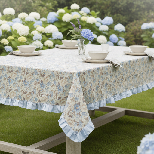 Tovaglia Rettangolare Celeste Azzurro in giardino