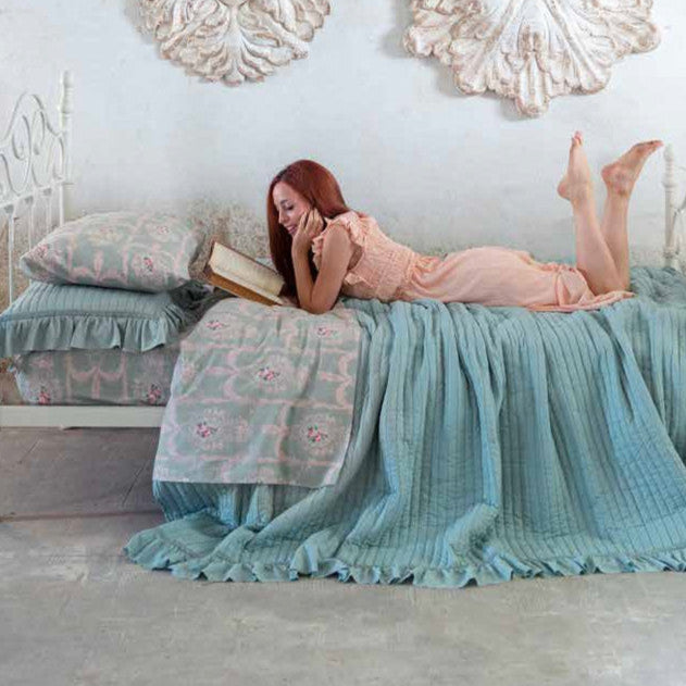 BLANC MARICLÒ Trapuntino Singolo Sweet Dreams Verde con Rouche e Federa Copriguanciale