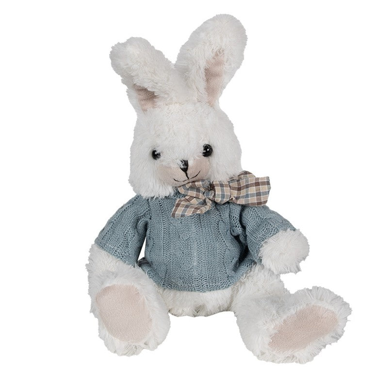 CLAYRE & EEF Coniglio Peluche Bianco con Maglione Celeste e Fiocco