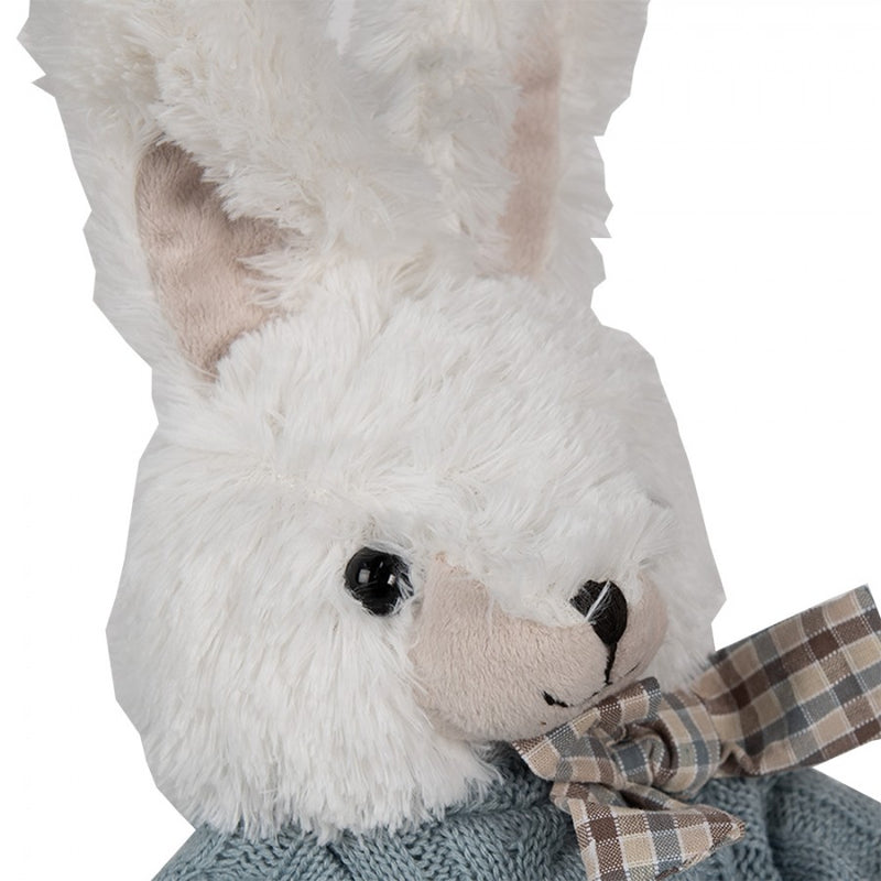CLAYRE & EEF Coniglio Peluche Bianco con Maglione Celeste e Fiocco