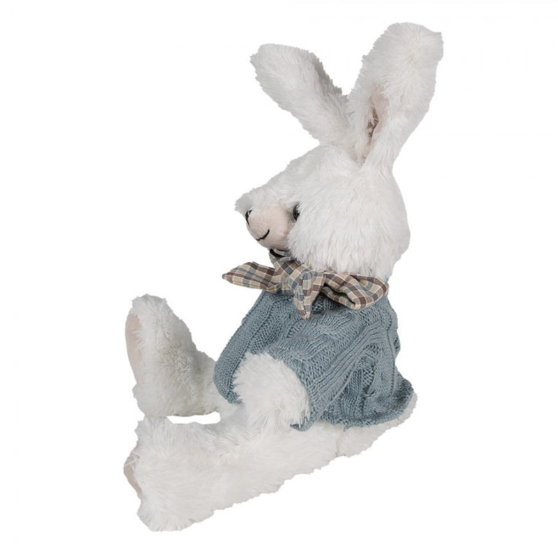 CLAYRE & EEF Coniglio Peluche Bianco con Maglione Celeste e Fiocco