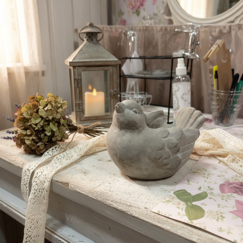 Uccellino porta piante in pietra 16x13 cm shabby chic romantico Mathilde M. – ambientazione