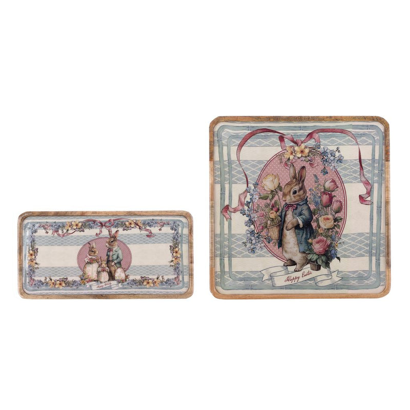 BLANC MARICLÒ Set/2 Vassoi Quadrati Stampa Pasquale " JOYEUSES PÂQUES "