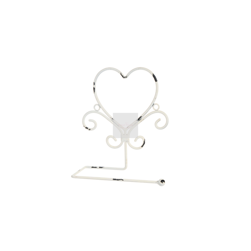 NUVOLE DI STOFFA Portarotolo in Ferro Bianco Shabby con Cuore