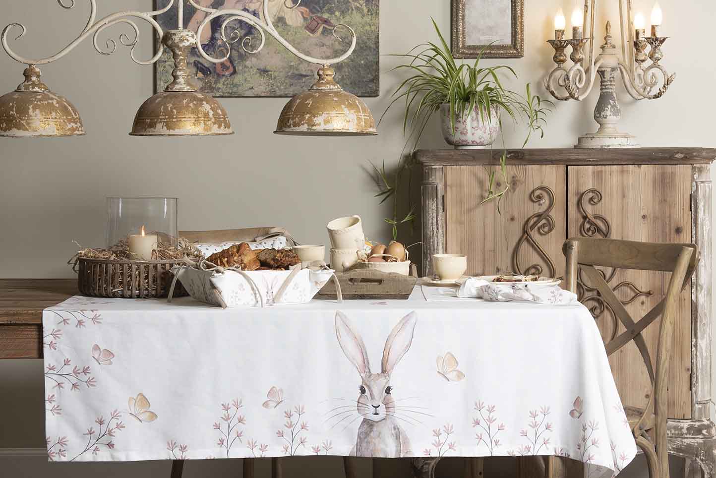 Clayre &amp; Eef Rustic Easter Bunny Tablecloth