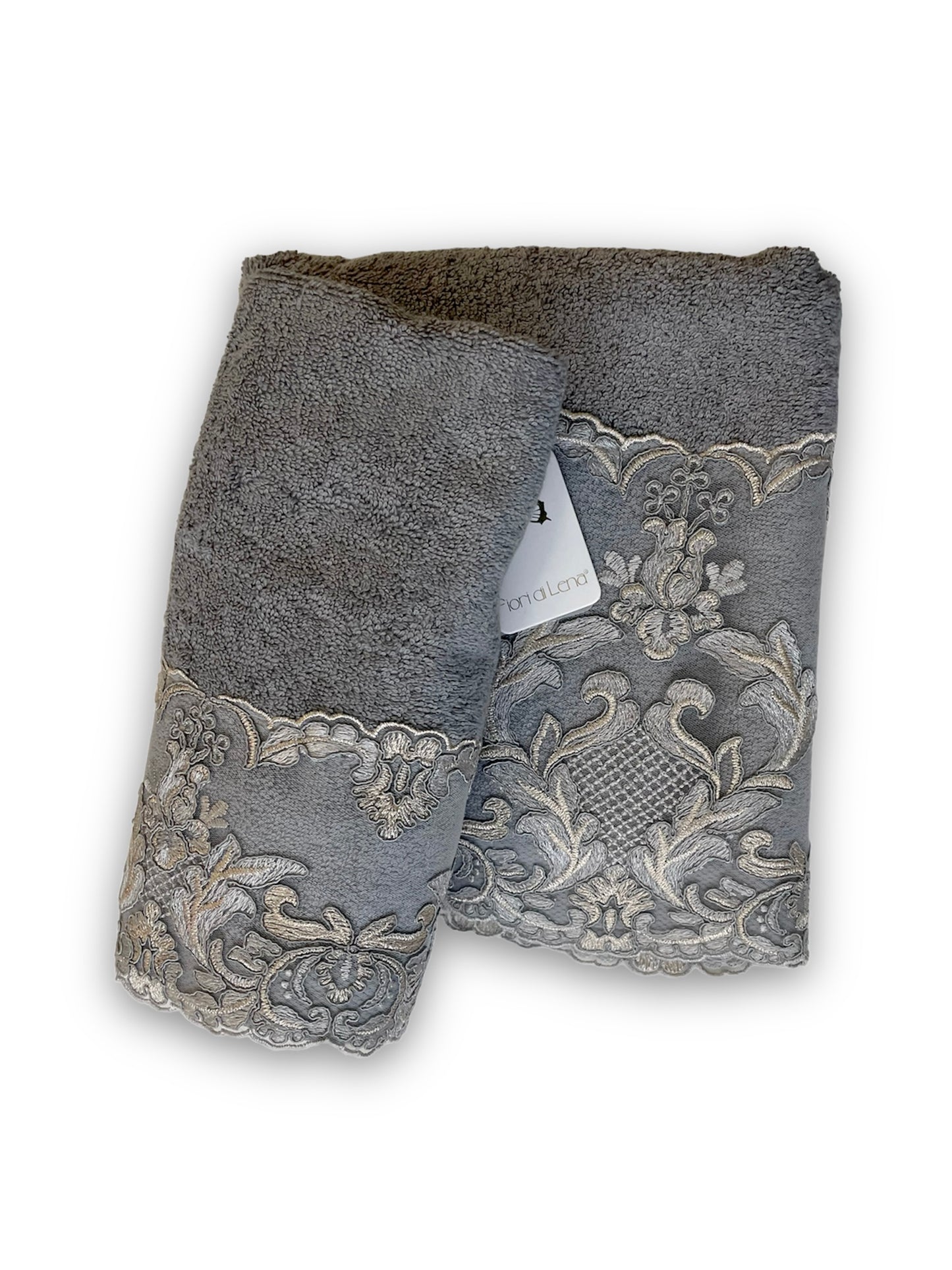 Pair of towels with gray lace Fiori di Lena