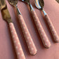 Set of 24 pink polka dot cutlery by Neva Posateria