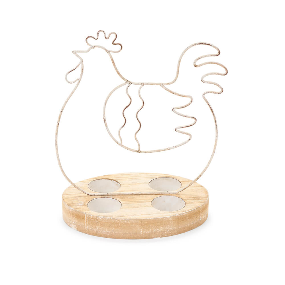 Chicken egg cup in metal and wood Clouds of fabric
