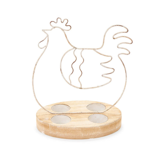 Chicken egg cup in metal and wood Clouds of fabric