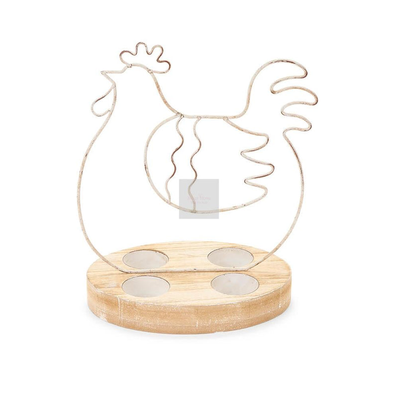 NUVOLE DI STOFFA Portauova Gallina In Metallo e Legno