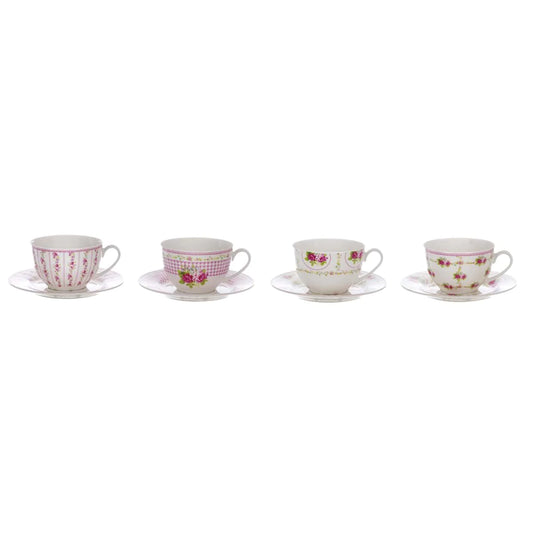 Set of 4 cups with saucer "Rose del borgo" Blanc Mariclò